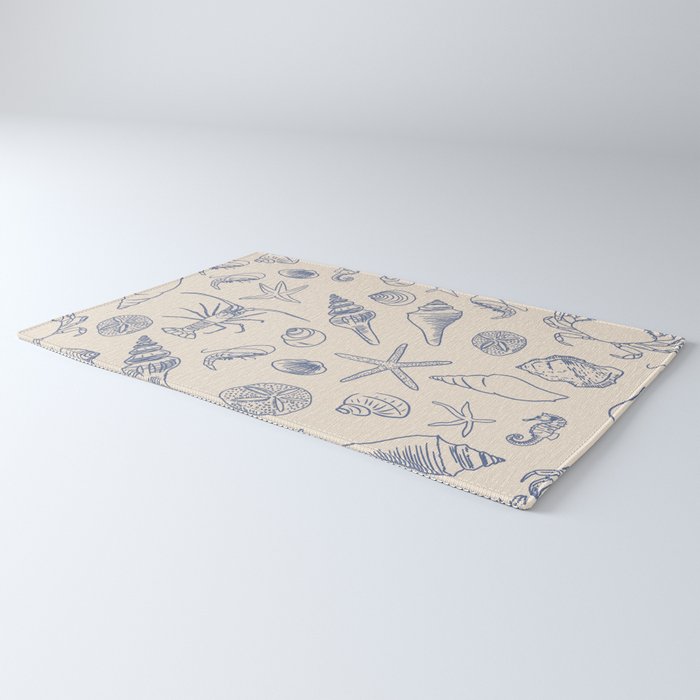 Seahorse Ocean Nautical Coastal Serenity Blue Ivory  Rug Gallery Image 3