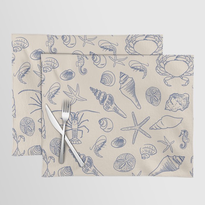 Seahorse Ocean Nautical Coastal Serenity Blue Ivory  Placemat Gallery Image 1