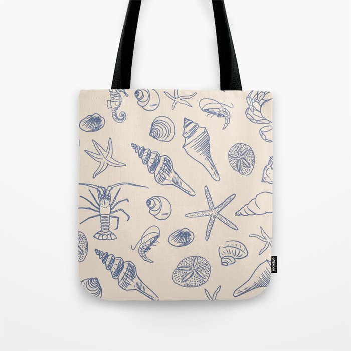 Seahorse Ocean Nautical Coastal Serenity Blue Ivory  Tote Bag Gallery Image 1