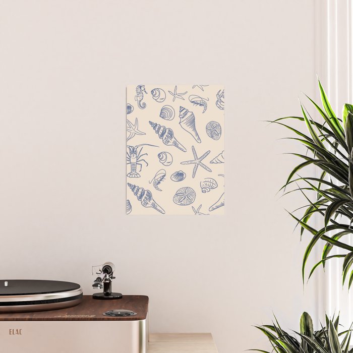 Seahorse Ocean Nautical Coastal Serenity Blue Ivory  Poster Gallery Image 2