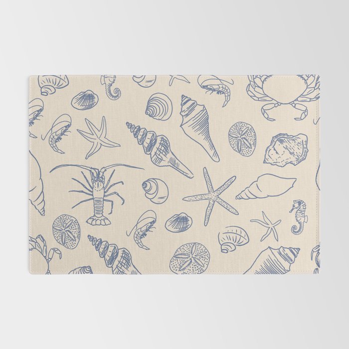 Seahorse Ocean Nautical Coastal Serenity Blue Ivory  Rug Gallery Image 2