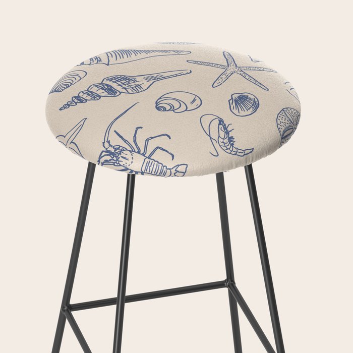 Seahorse Ocean Nautical Coastal Serenity Blue Ivory  Stool Gallery Image 2