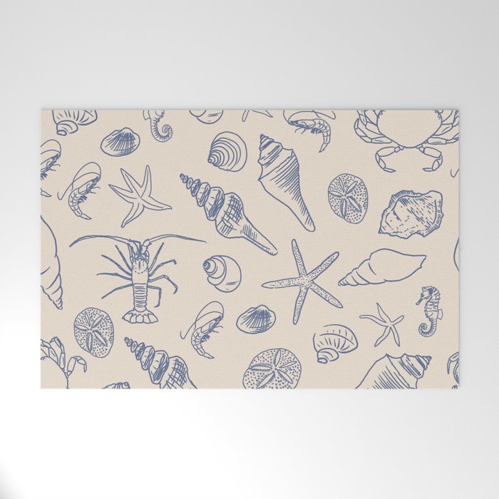 Seahorse Ocean Nautical Coastal Serenity Blue Ivory  Welcome Mat Gallery Image 1