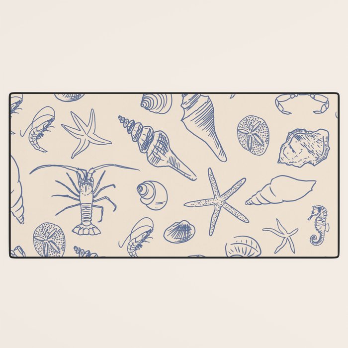 Seahorse Ocean Nautical Coastal Serenity Blue Ivory  Desk Mat Gallery Image 3