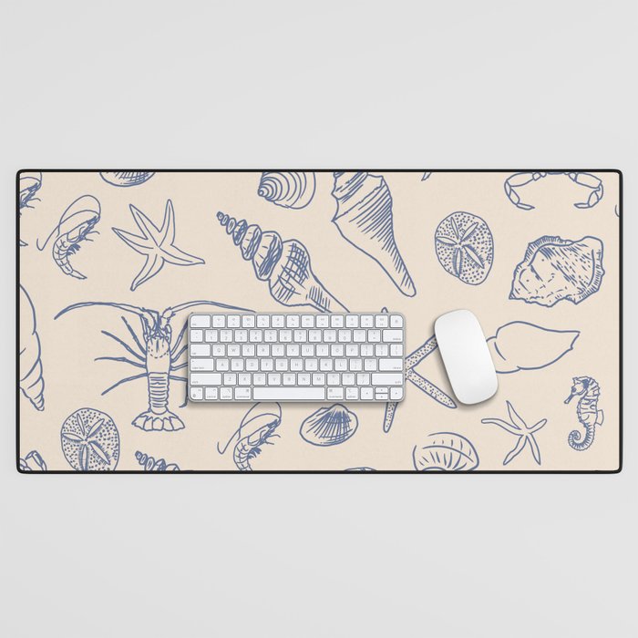 Seahorse Ocean Nautical Coastal Serenity Blue Ivory  Desk Mat Gallery Image 1