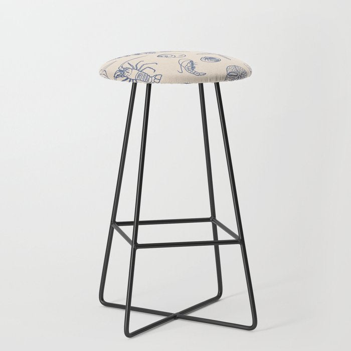 Seahorse Ocean Nautical Coastal Serenity Blue Ivory  Stool Gallery Image 1