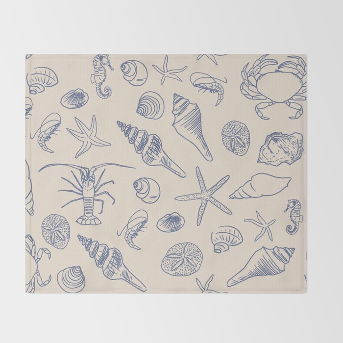 Seahorse Ocean Nautical Coastal Serenity Blue Ivory  Throw Blanket Gallery Image 2