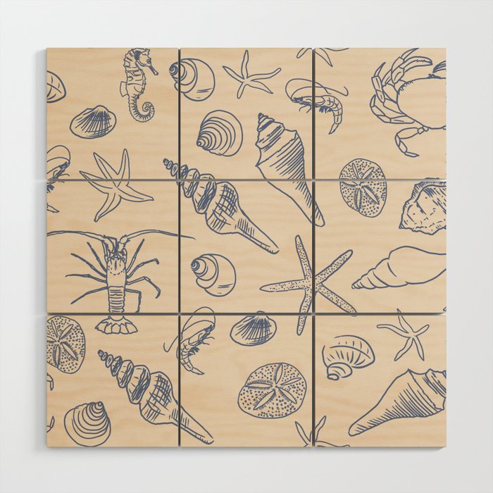 Seahorse Ocean Nautical Coastal Serenity Blue Ivory  Wood Wall Art Gallery Image 1