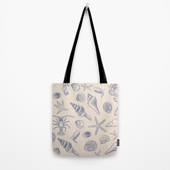 Seahorse Ocean Nautical Coastal Serenity Blue Ivory  Tote Bag Gallery Image 2