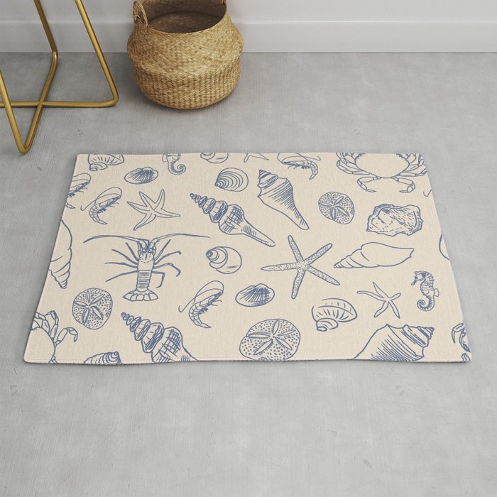 Seahorse Ocean Nautical Coastal Serenity Blue Ivory  Rug Gallery Image 1