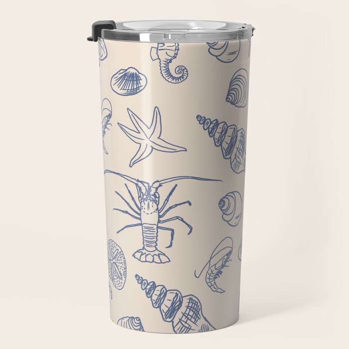 Seahorse Ocean Nautical Coastal Serenity Blue Ivory  Travel Mug Gallery Image 3