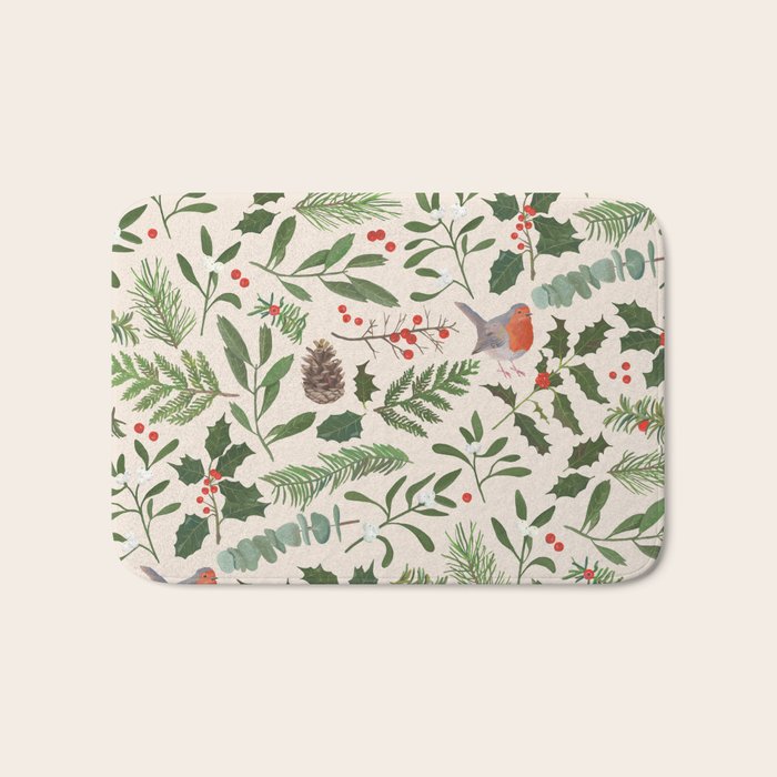 Robin in a Winter Garden Bath Mat Gallery Image 1