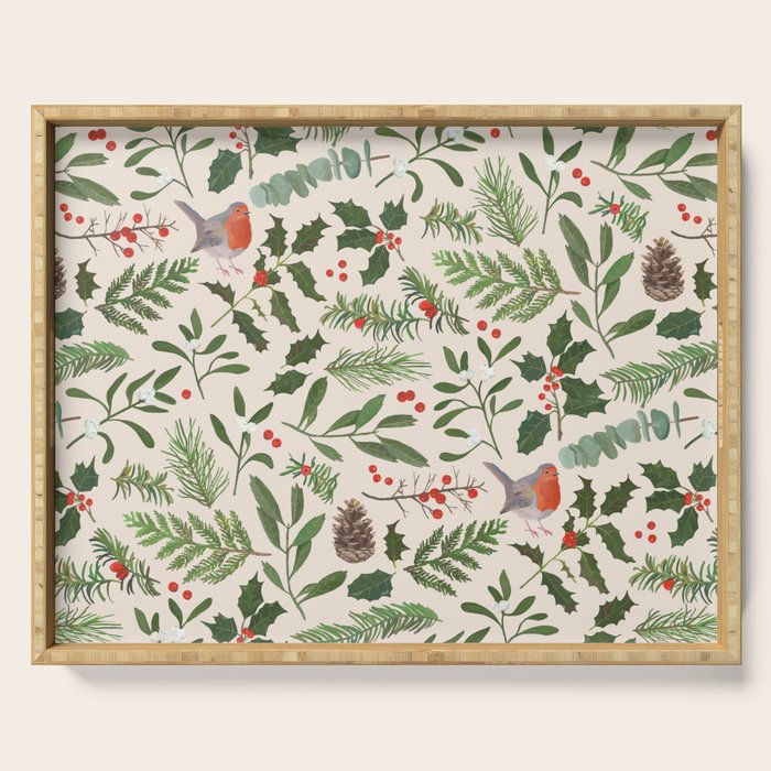 Robin in a Winter Garden Serving Tray Gallery Image 1