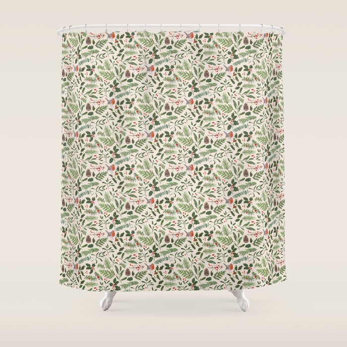 Robin in a Winter Garden Shower Curtain Gallery Image 1