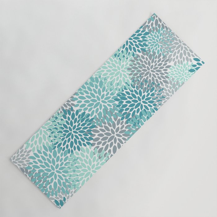 Modern Floral Prints, Teal, Turquoise and Gray Yoga Mat Gallery Image 1