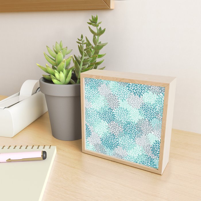Modern Floral Prints, Teal, Turquoise and Gray Mini Art Print Gallery Image 2