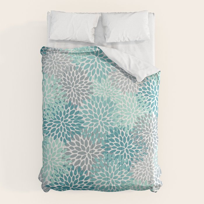 Modern Floral Prints, Teal, Turquoise and Gray Comforter Gallery Image 6