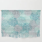 Modern Floral Prints, Teal, Turquoise and Gray Wall Hanging Gallery Image 1