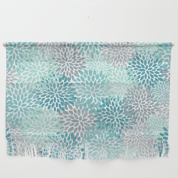 Modern Floral Prints, Teal, Turquoise and Gray Wall Hanging Gallery Image 1