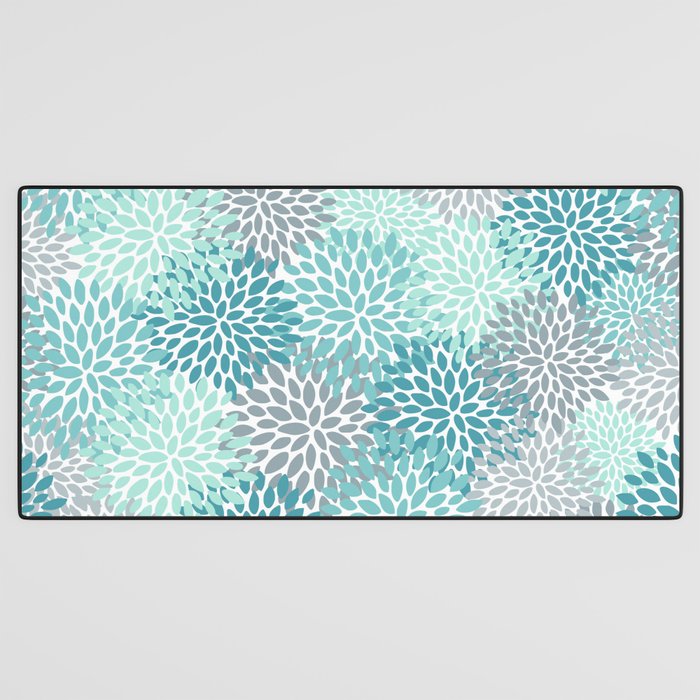 Modern Floral Prints, Teal, Turquoise and Gray Desk Mat Gallery Image 3