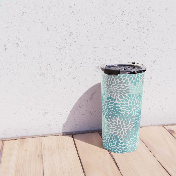 Modern Floral Prints, Teal, Turquoise and Gray Travel Mug Gallery Image 4