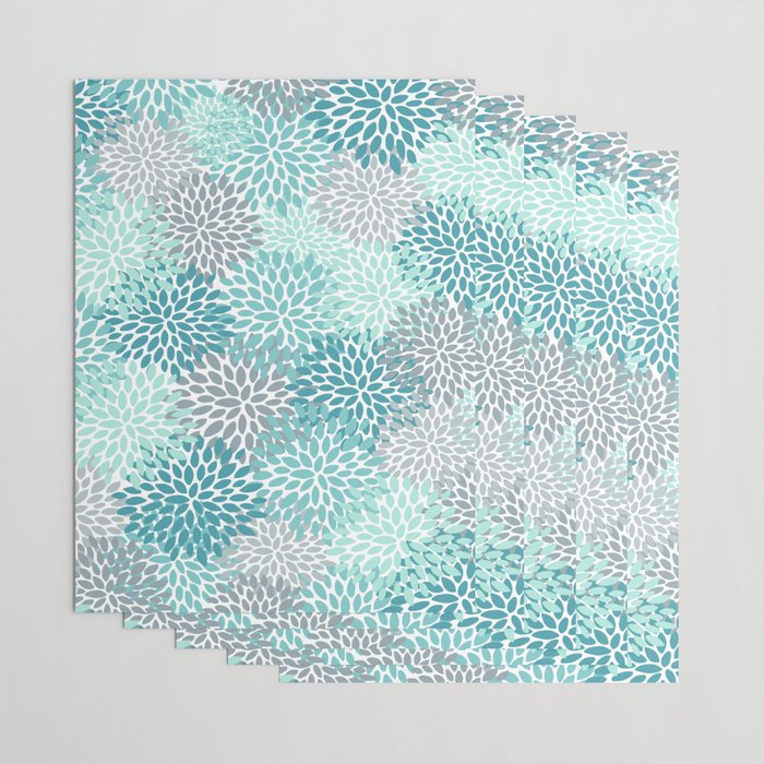 Modern Floral Prints, Teal, Turquoise and Gray Wrapping Paper Gallery Image 3
