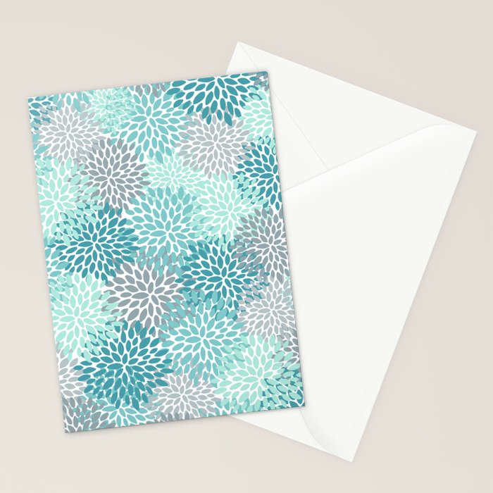 Modern Floral Prints, Teal, Turquoise and Gray Stationery Card Gallery Image 2