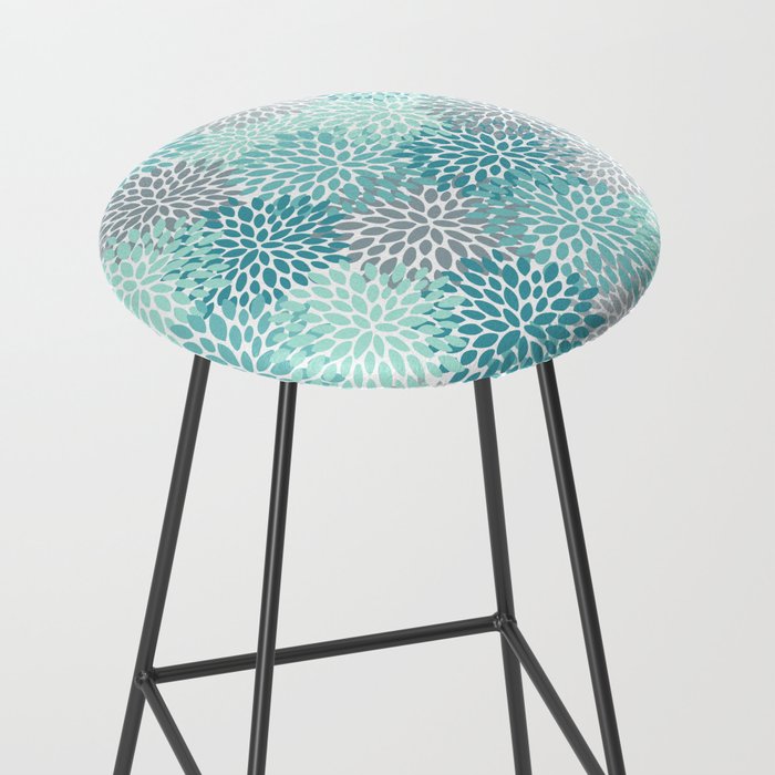 Modern Floral Prints, Teal, Turquoise and Gray Stool Gallery Image 2