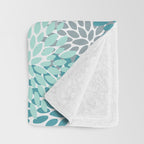 Modern Floral Prints, Teal, Turquoise and Gray Throw Blanket Gallery Image 3