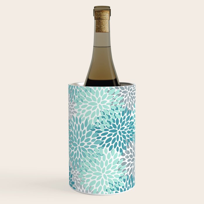 Modern Floral Prints, Teal, Turquoise and Gray Wine Chiller Gallery Image 2