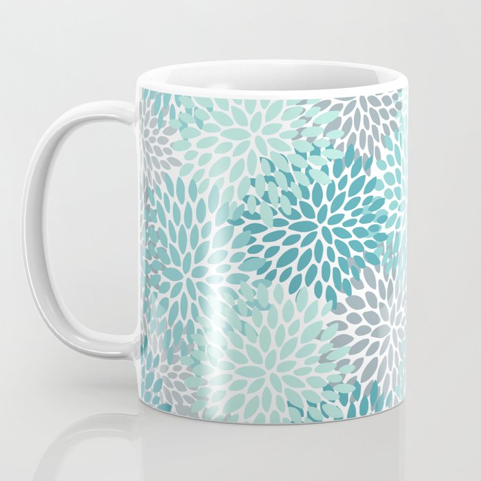 Modern Floral Prints, Teal, Turquoise and Gray Coffee Mug Gallery Image 3