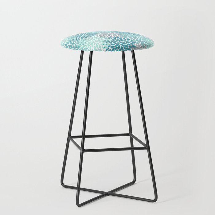 Modern Floral Prints, Teal, Turquoise and Gray Stool Gallery Image 1