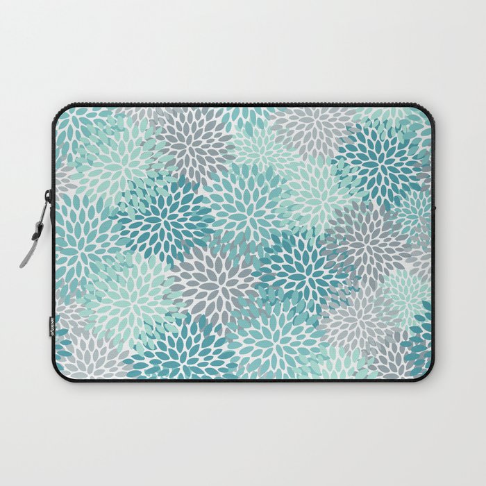 Modern Floral Prints, Teal, Turquoise and Gray Laptop Sleeve Gallery Image 1