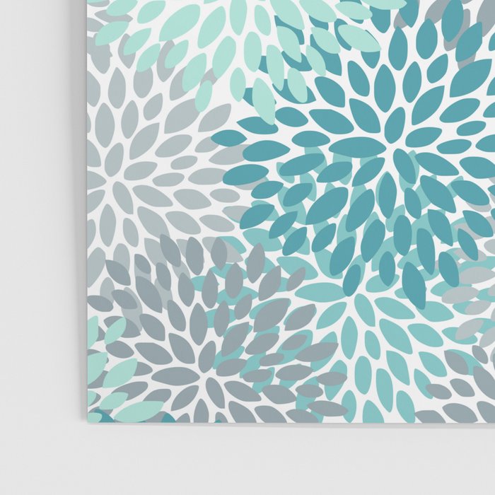 Modern Floral Prints, Teal, Turquoise and Gray Poster Gallery Image 3