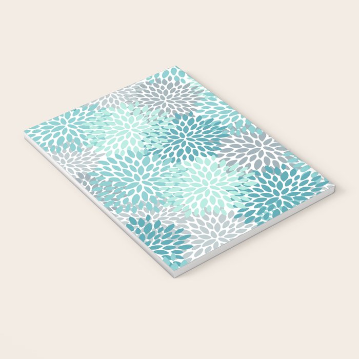 Modern Floral Prints, Teal, Turquoise and Gray Notebook Gallery Image 3