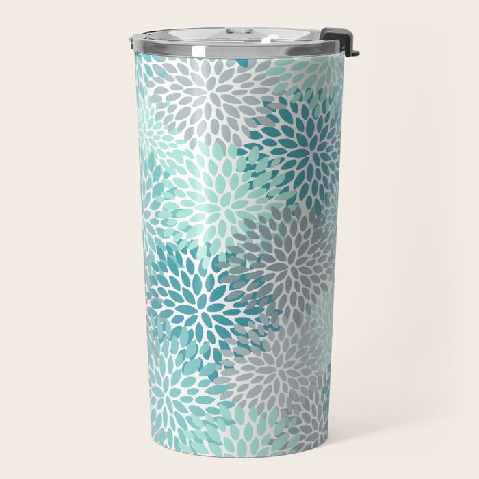 Modern Floral Prints, Teal, Turquoise and Gray Travel Mug Gallery Image 2