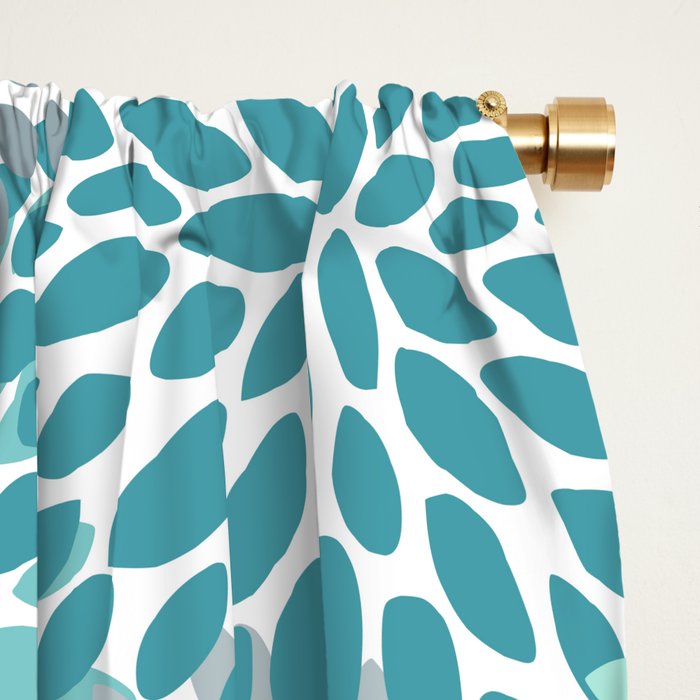 Modern Floral Prints, Teal, Turquoise and Gray Window Curtain Gallery Image 2