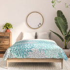 Modern Floral Prints, Teal, Turquoise and Gray Comforter Gallery Image 3