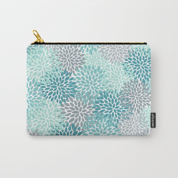Modern Floral Prints, Teal, Turquoise and Gray Carry All Pouch Gallery Image 1
