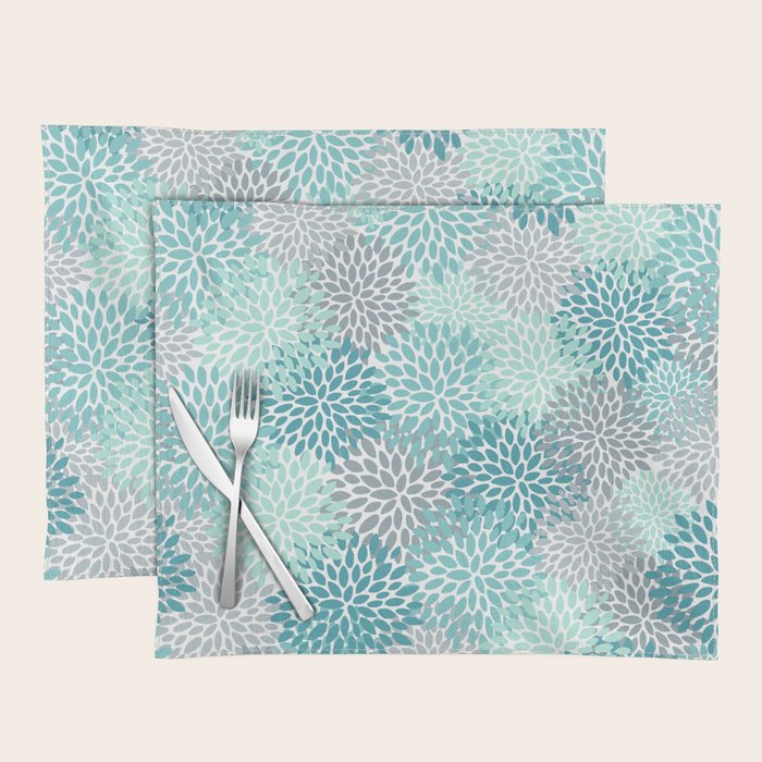 Modern Floral Prints, Teal, Turquoise and Gray Placemat Gallery Image 1