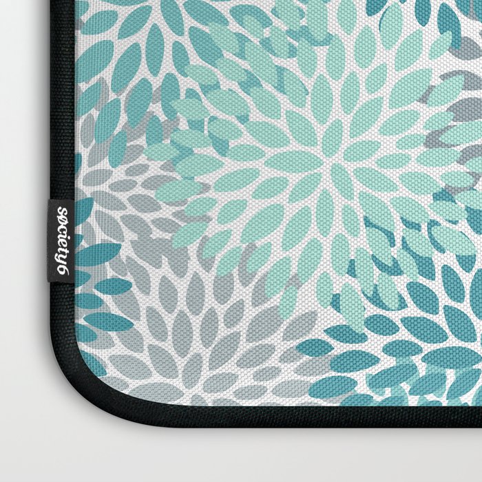 Modern Floral Prints, Teal, Turquoise and Gray Laptop Sleeve Gallery Image 3