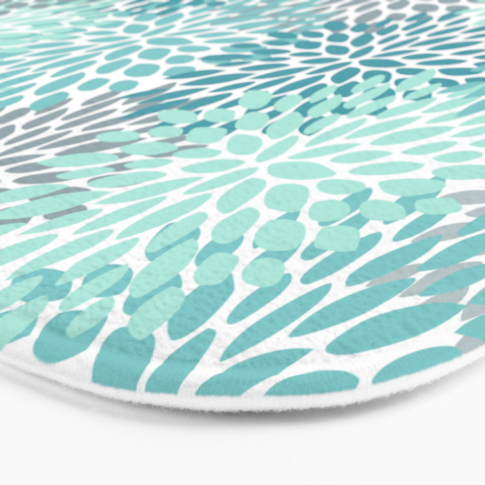 Modern Floral Prints, Teal, Turquoise and Gray Bath Mat Gallery Image 3