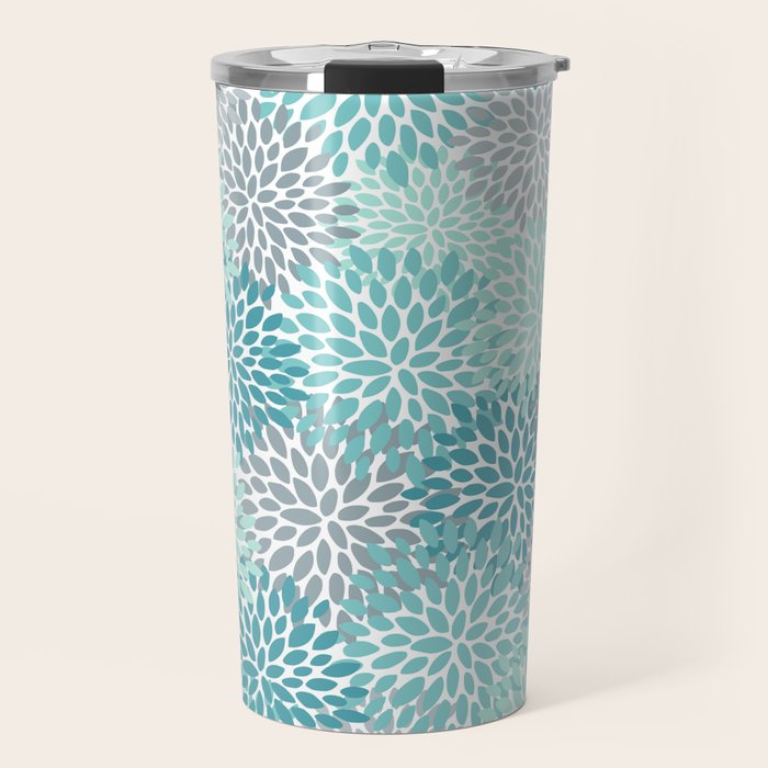 Modern Floral Prints, Teal, Turquoise and Gray Travel Mug Gallery Image 1
