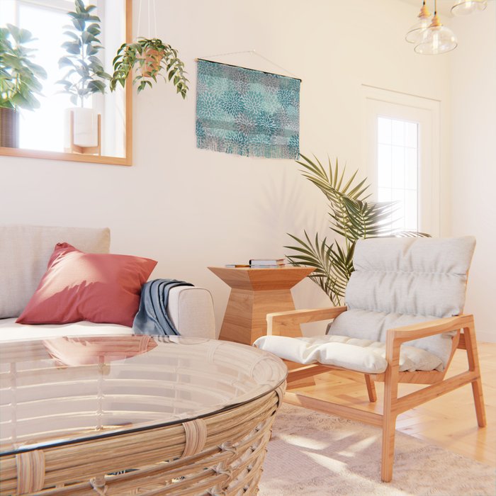 Modern Floral Prints, Teal, Turquoise and Gray Wall Hanging Gallery Image 2