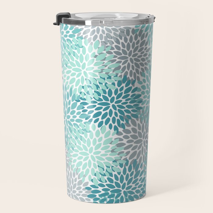 Modern Floral Prints, Teal, Turquoise and Gray Travel Mug Gallery Image 3