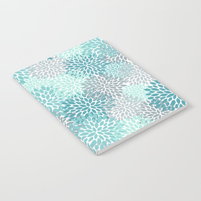 Modern Floral Prints, Teal, Turquoise and Gray Notebook Gallery Image 2