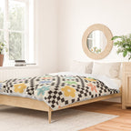 Retro Colorful Flower Double Checker Duvet Cover Gallery Image 2
