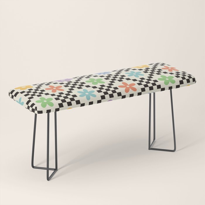Retro Colorful Flower Double Checker Bench Gallery Image 1