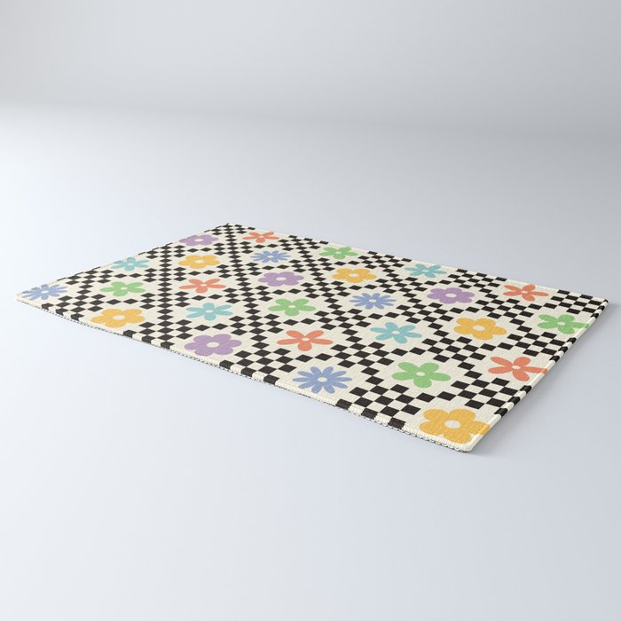 Retro Colorful Flower Double Checker Rug Gallery Image 3
