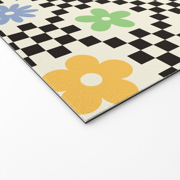 Retro Colorful Flower Double Checker Welcome Mat Gallery Image 2